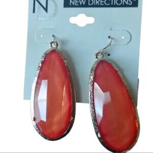 Bright Orange Oval Drop Earrings Gold Tone Dangle Statement Bold Summer Jewelry